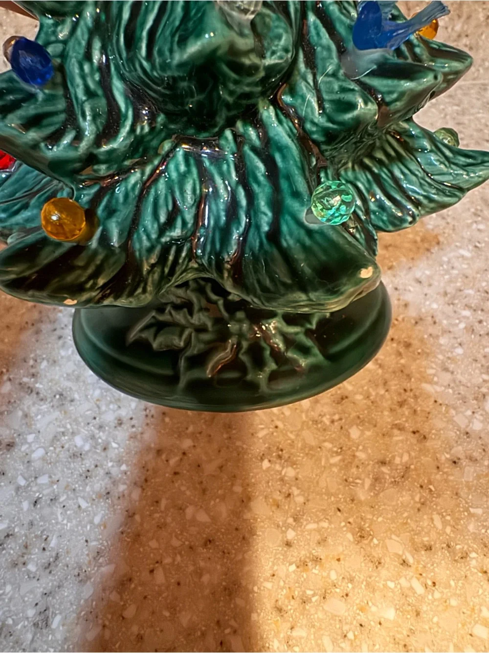 7 Inch Green Ceramic Holiday Tree with Multicolor Lights & New Corded Bulb
